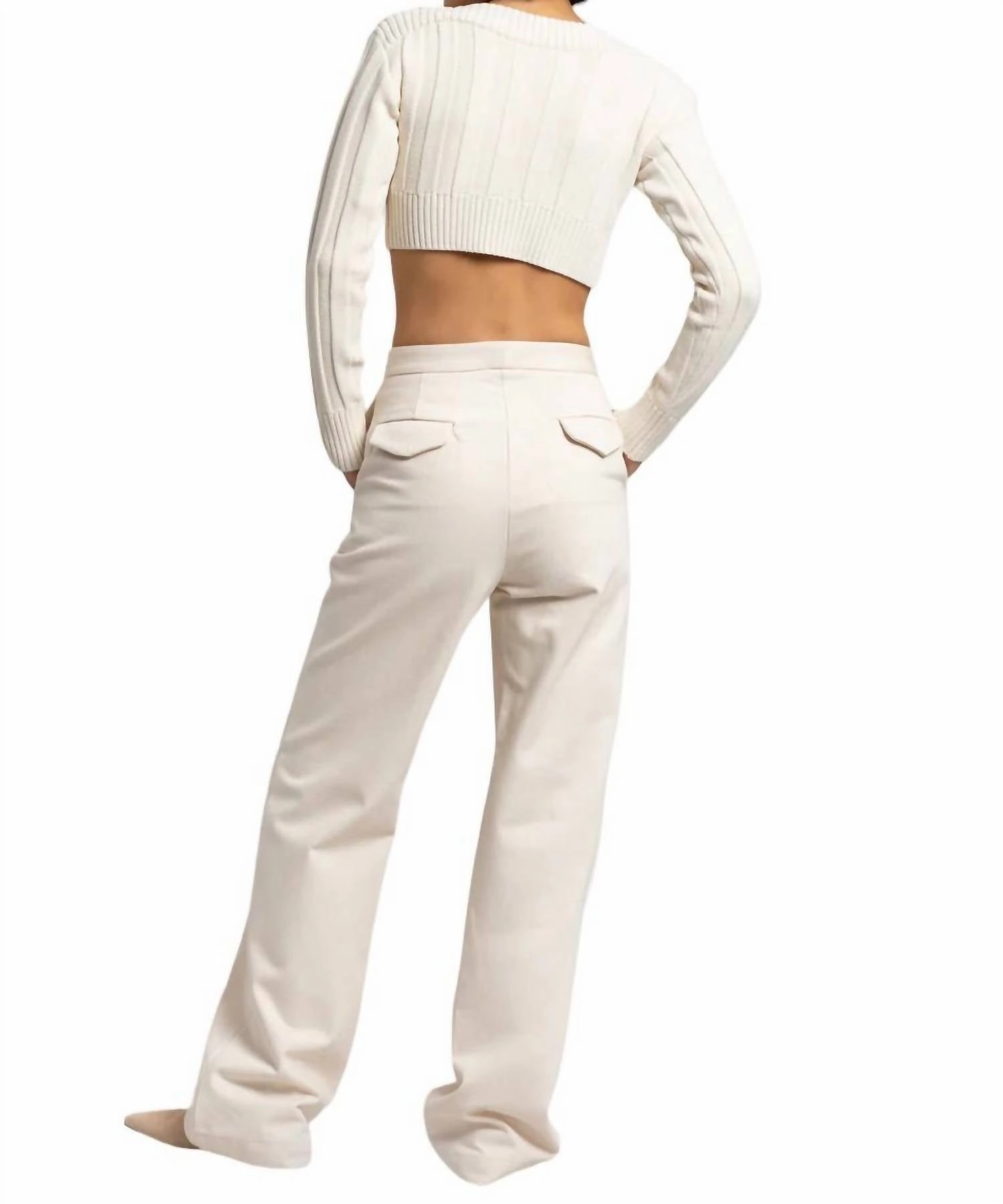 High Rise Slim Pants In Natural