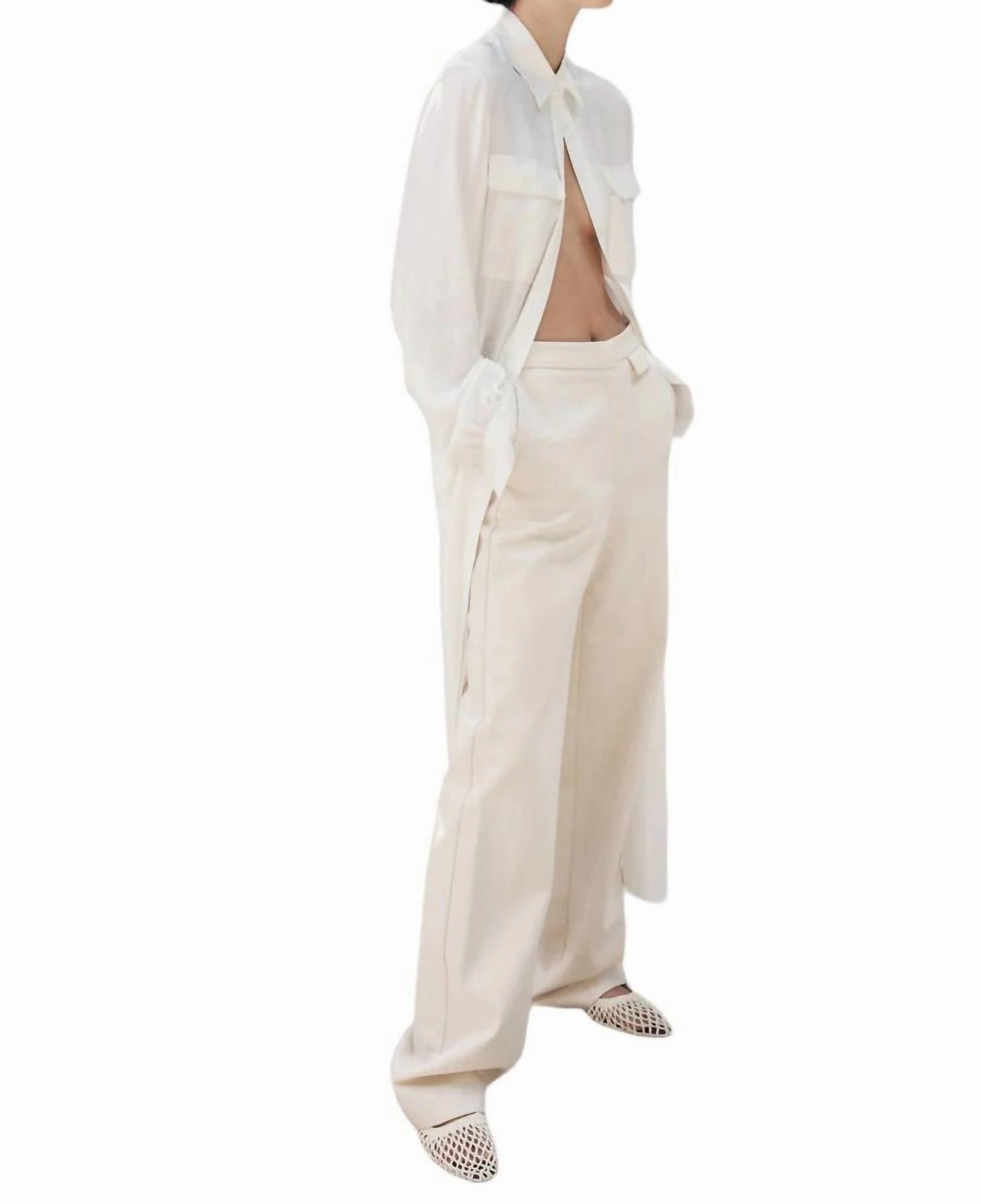 High Rise Slim Pants In Natural