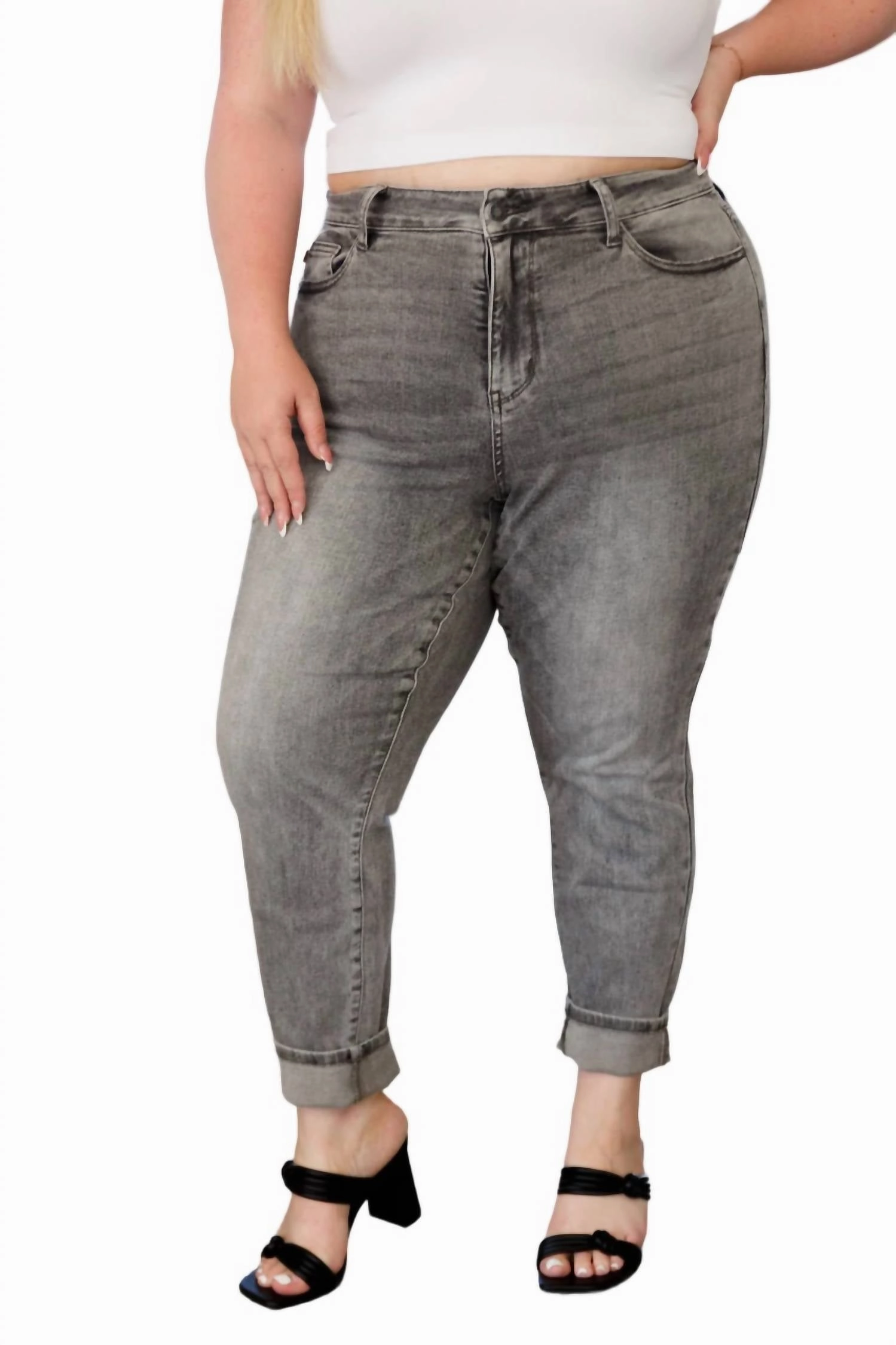 High Rise Stone Wash Slim Jeans In Gray womens peg pants deal