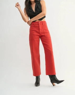 High Rise Utility Wide Leg In Cranberry womens tailored trousers deal