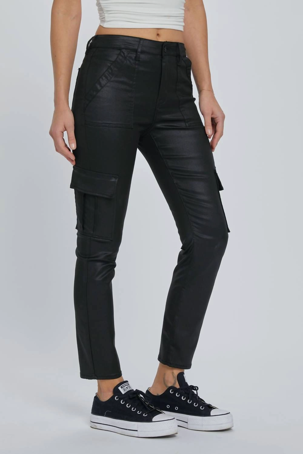 High Waist Cargo Cigarette Skinny Jeans In Black