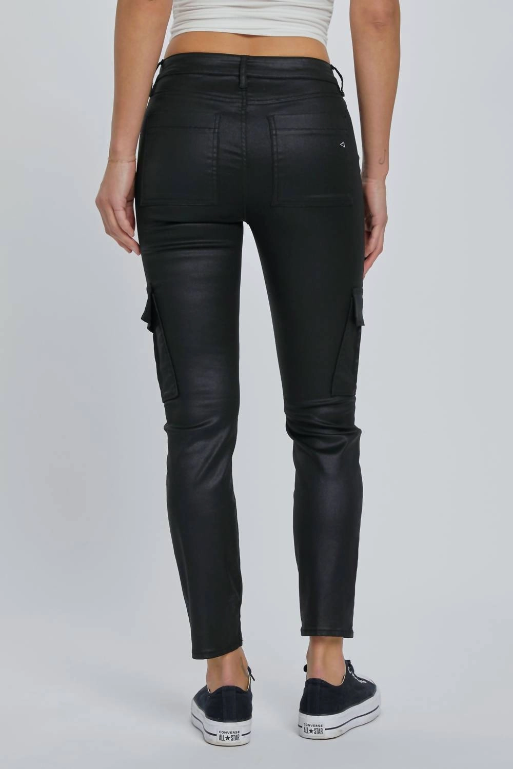 High Waist Cargo Cigarette Skinny Jeans In Black