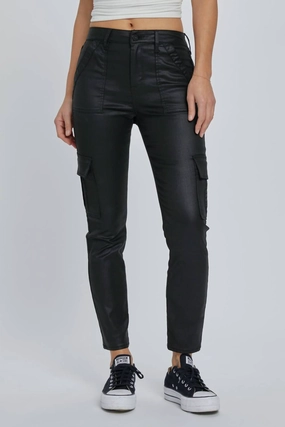 High Waist Cargo Cigarette Skinny Jeans In Black womens parachute pants cheap