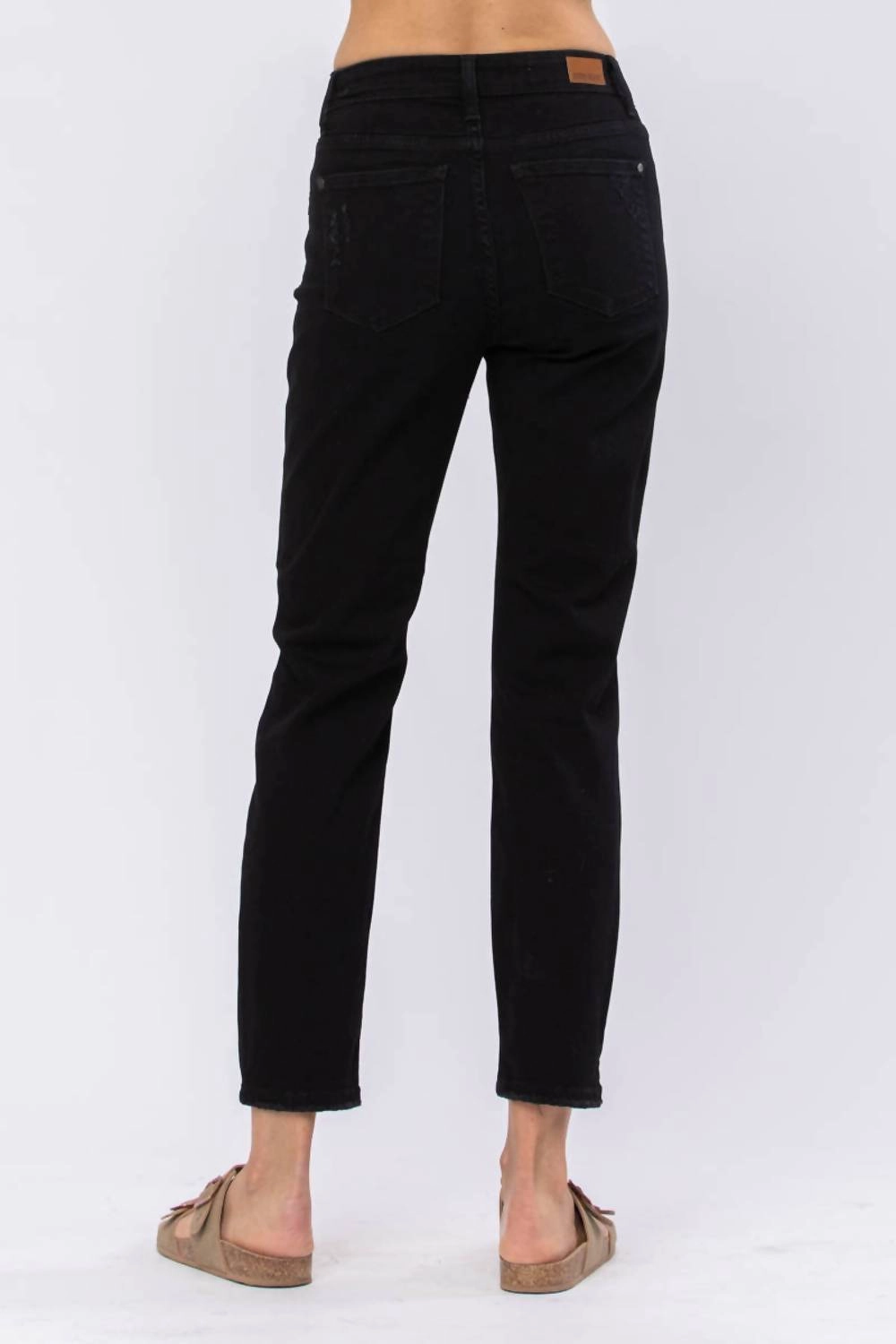 High Waist Destroyed Boyfriend Denim Jeans In Black