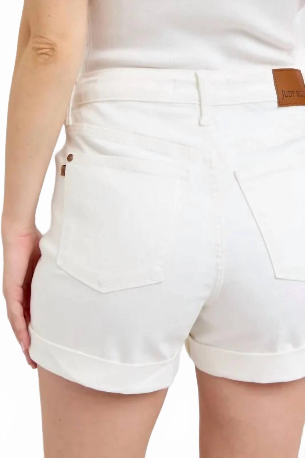 High Waist Double Roll Cuff Denim Shorts - Plus In White