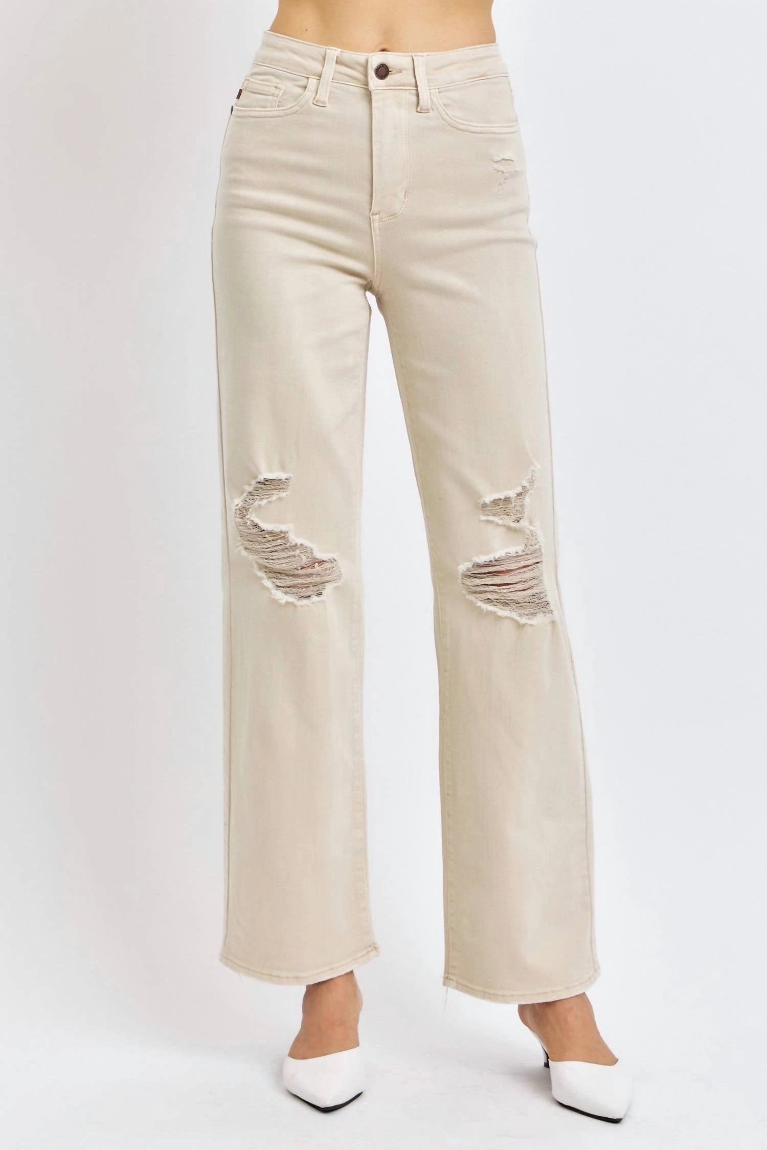 High Waist Garment Dyed 90's Straight Denim Jeans In Bone womens trousers outlet