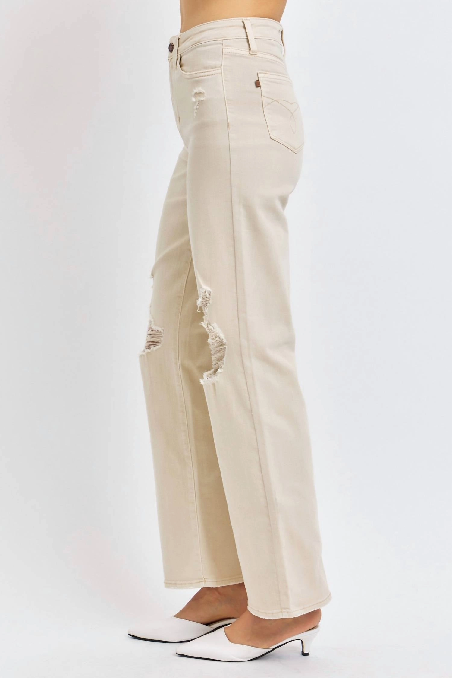 High Waist Garment Dyed 90's Straight Denim Jeans In Bone