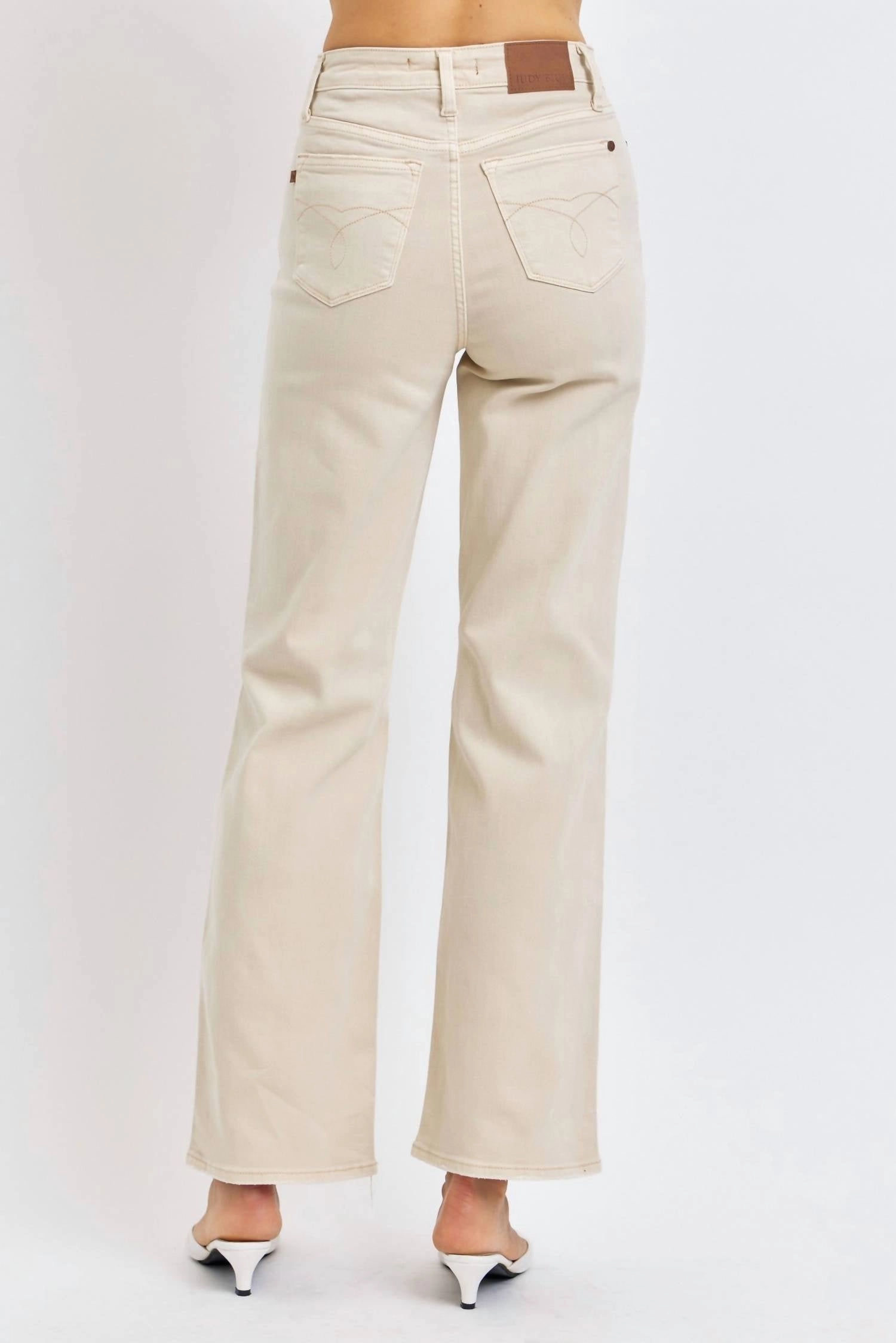 High Waist Garment Dyed 90's Straight Denim Jeans In Bone