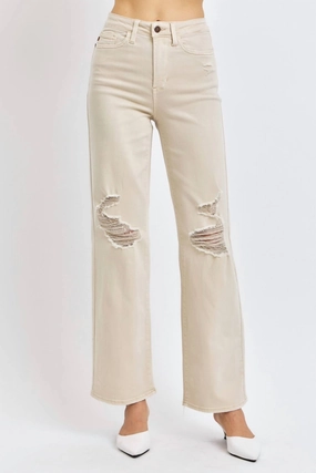 High Waist Garment Dyed 90's Straight Denim Jeans In Bone womens trousers outlet