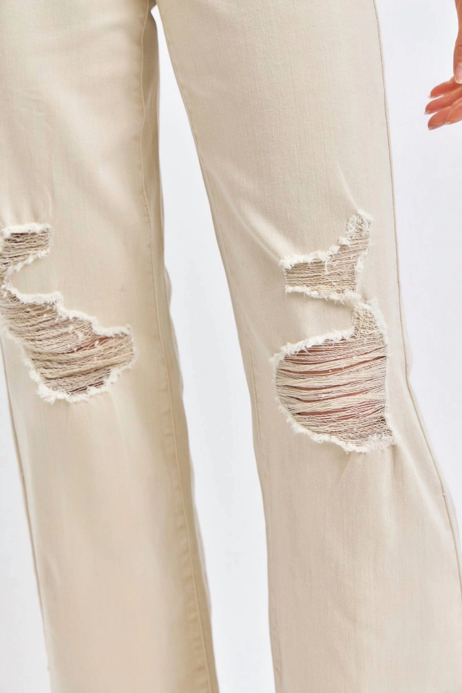 High Waist Garment Dyed 90's Straight Denim Jeans In Bone