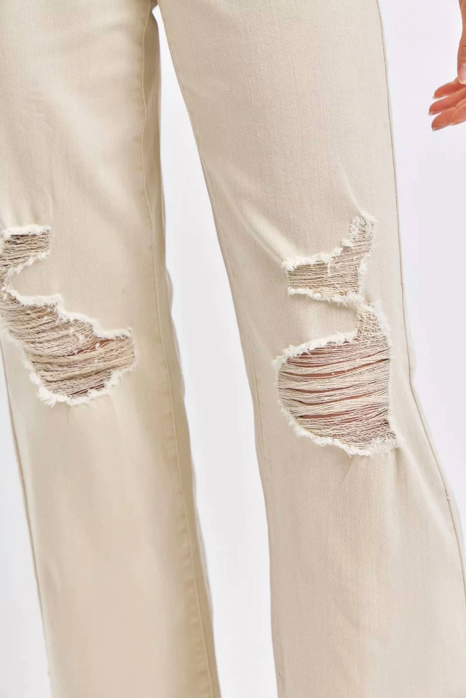 High Waist Garment Dyed Jeans In Bone