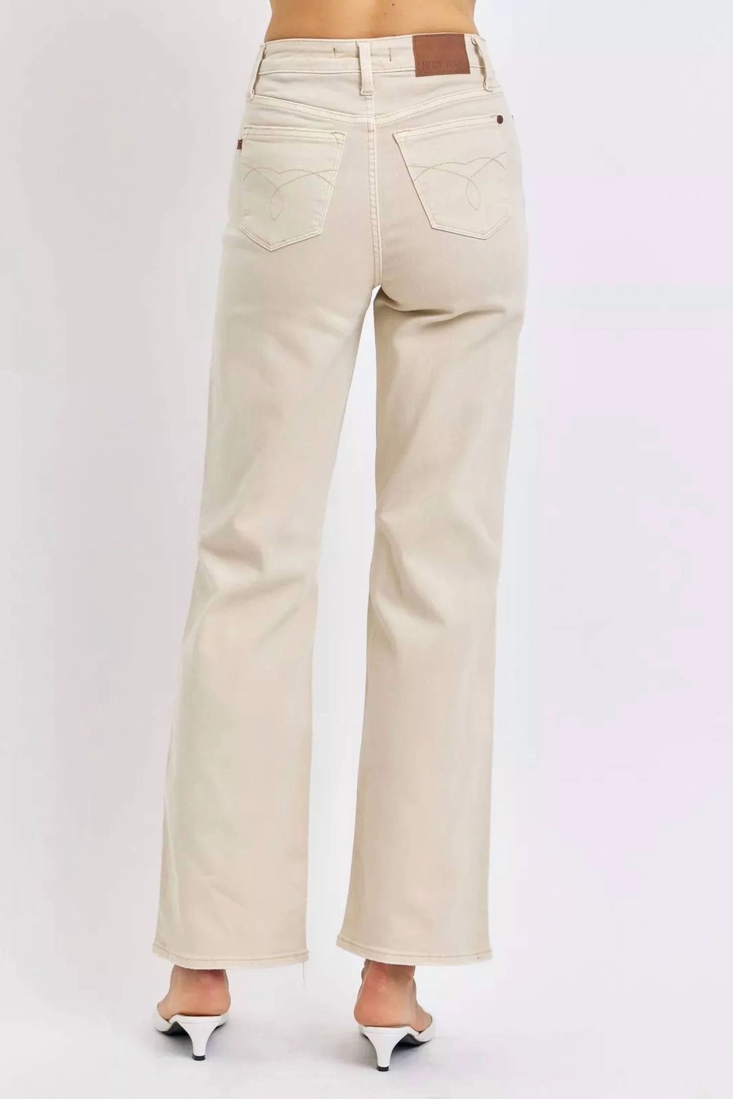 High Waist Garment Dyed Jeans In Bone