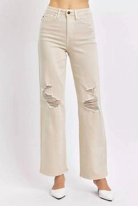 High Waist Garment Dyed Jeans In Bone womens palazzo pants deal