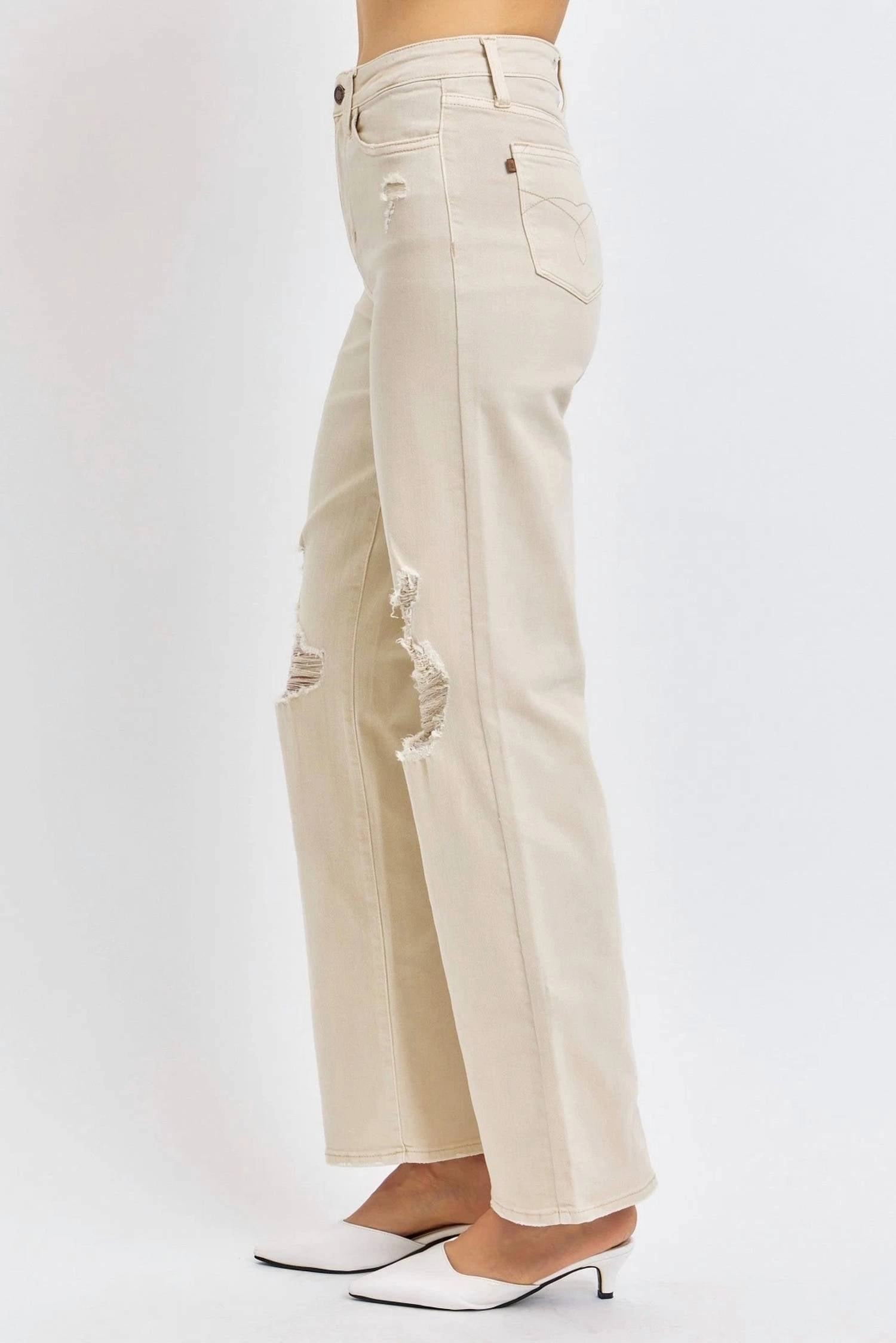 High Waist Garment Dyed Jeans In Bone