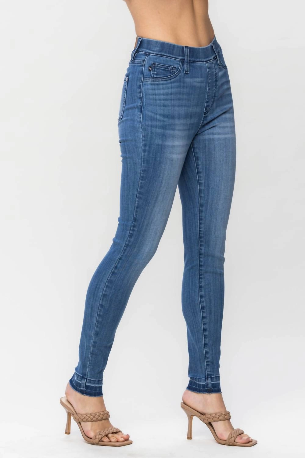 High Waist Release Hem Skinny Denim Jeans In Blue
