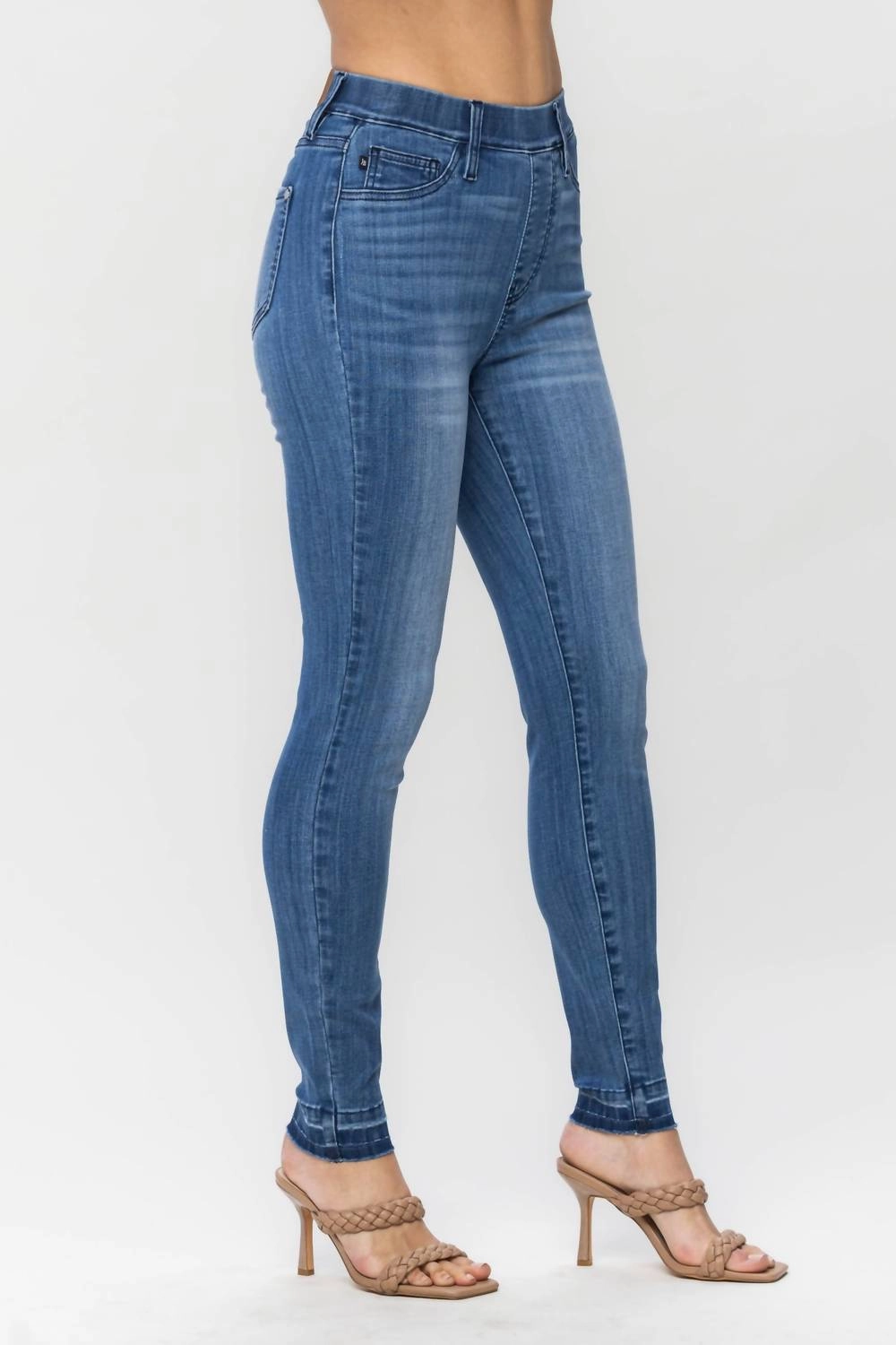 High Waist Release Hem Skinny Denim Jeans In Blue