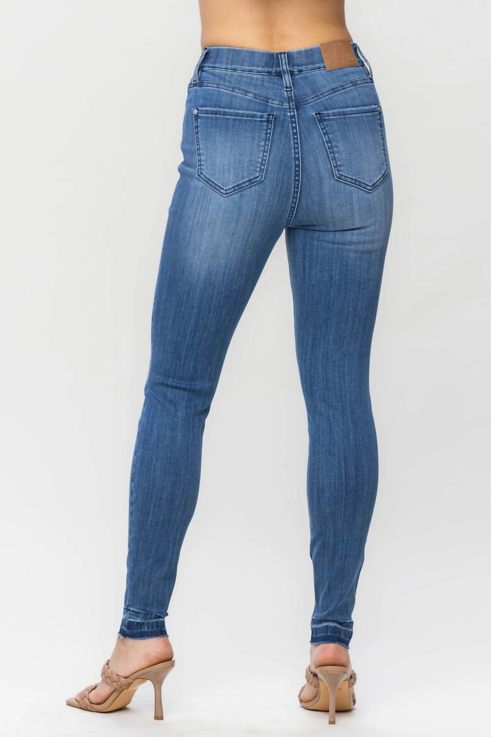 High Waist Release Hem Skinny Denim Jeans In Blue