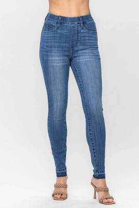 High Waist Release Hem Skinny Denim Jeans In Blue womens trousers outlet