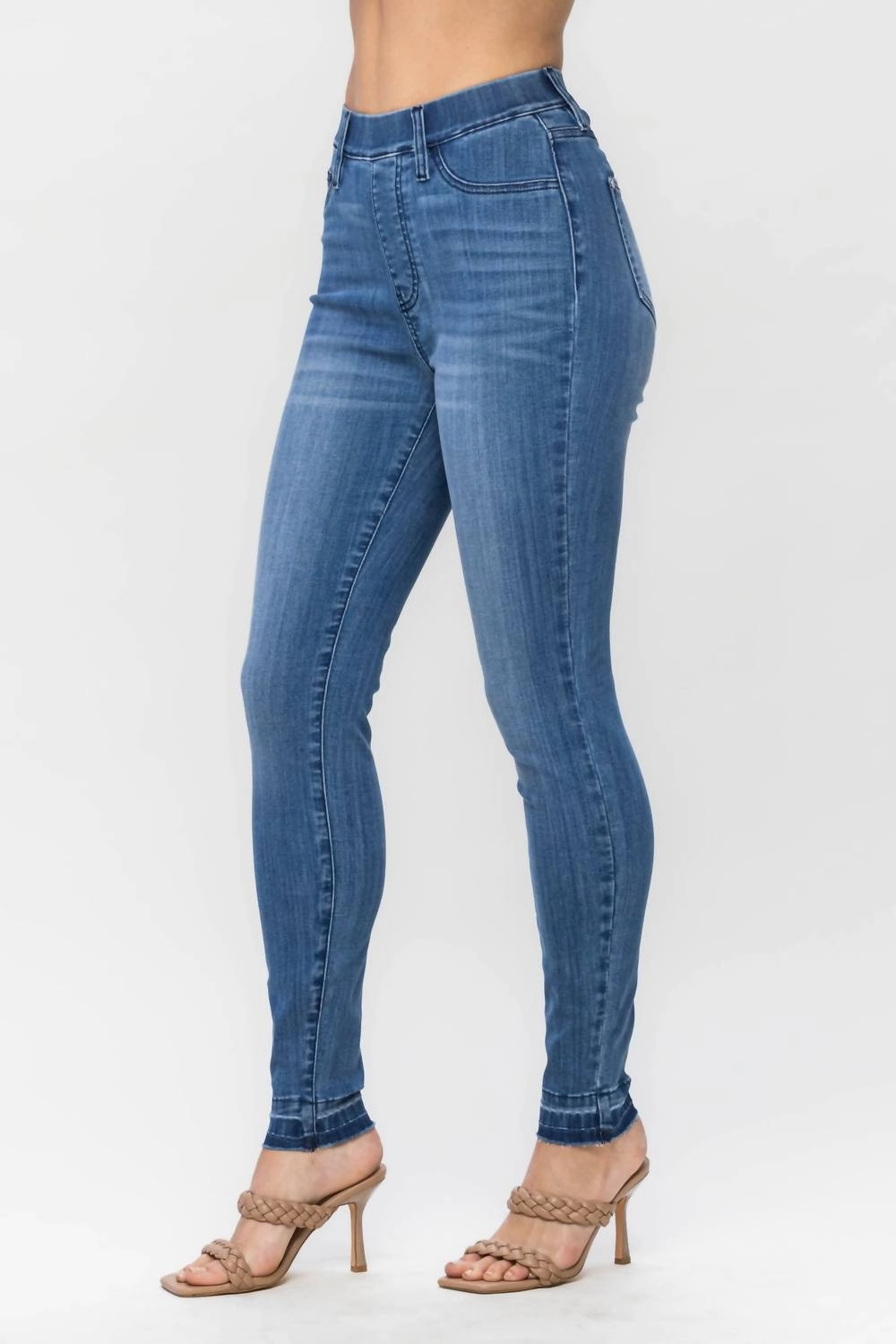 High Waist Release Hem Skinny Denim Jeans In Blue