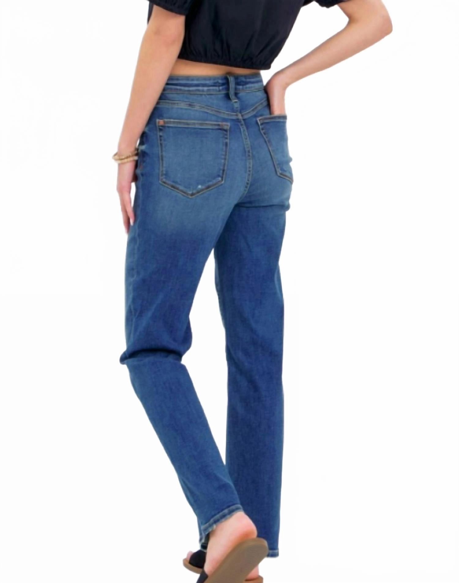 High Waist Straight Jeans In Medium Wash