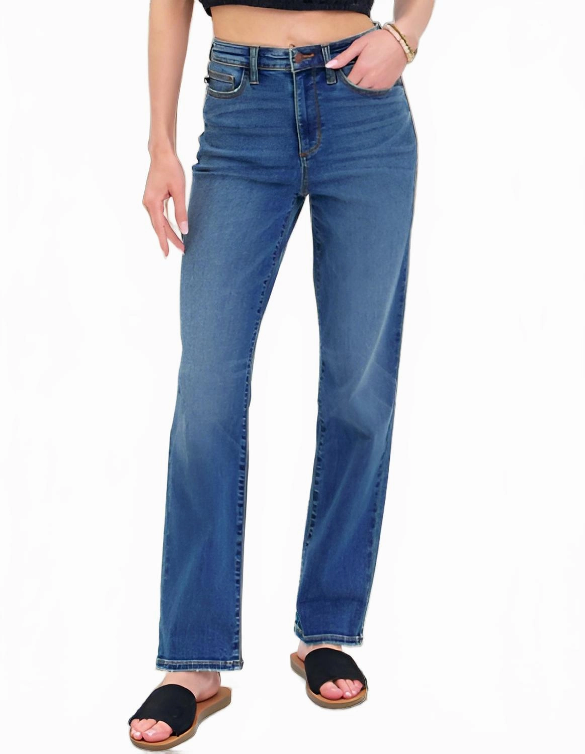 High Waist Straight Jeans In Medium Wash