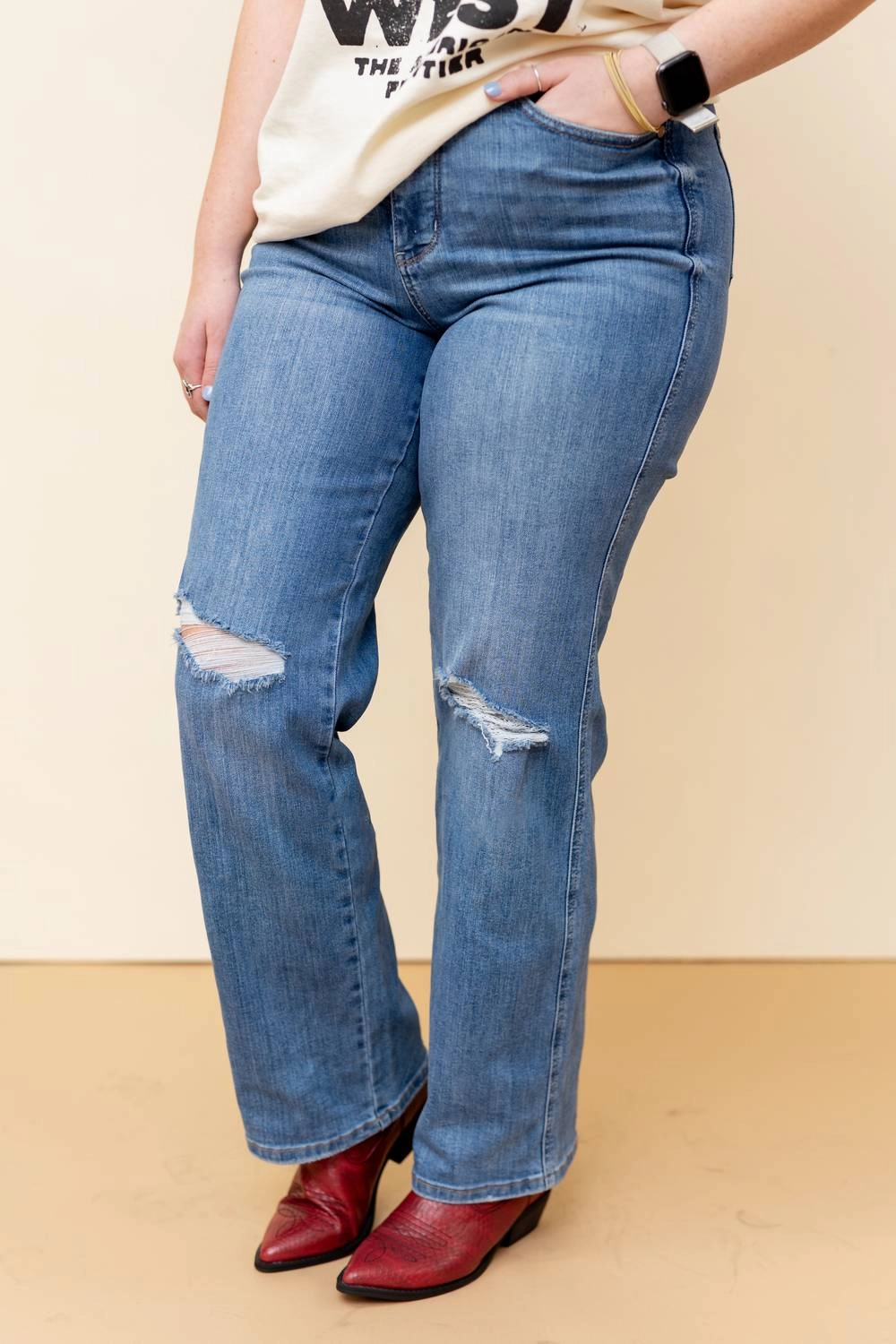 High Waist Straight Leg Jeans In Light Wash