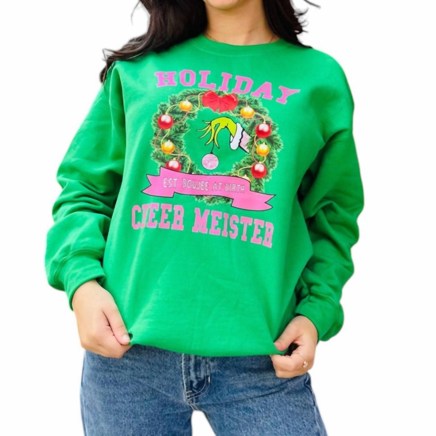 Holiday Ornament Sweatshirt In Kelly Green Tops Womens - embroidered tops sale