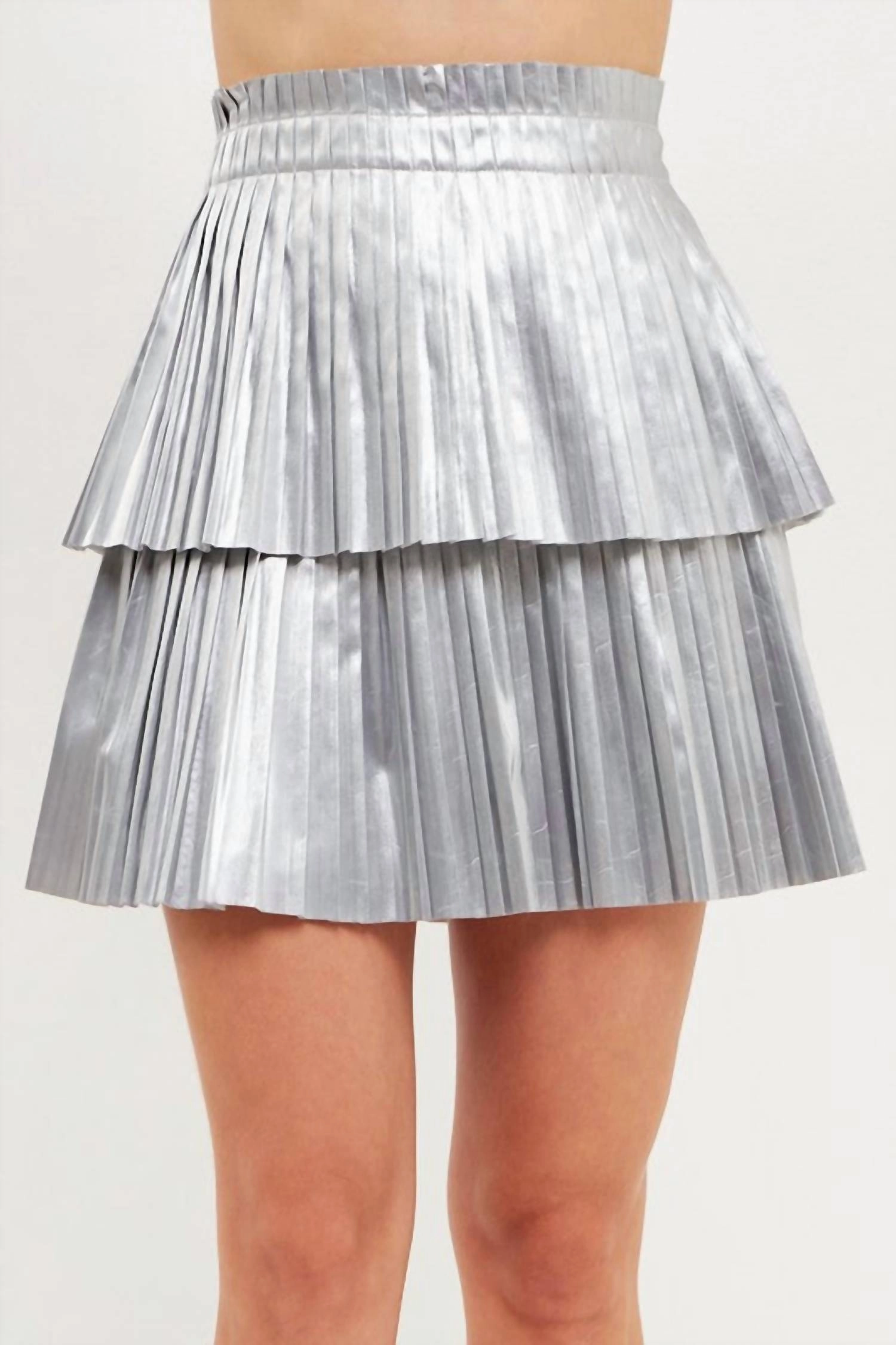 Holiday Party Pleated Mini Skirt In Silver