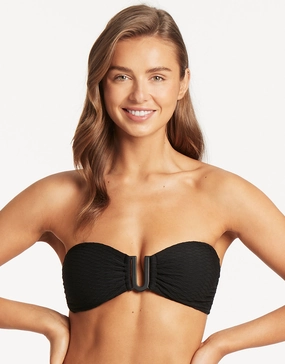 Honeycomb U Bar Bandeau Bikini Top - Black Swim Womens - one-pieces cheap