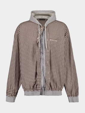 Hooded Micro Tartan Zip Shirt Tops Mens - thermal tops
