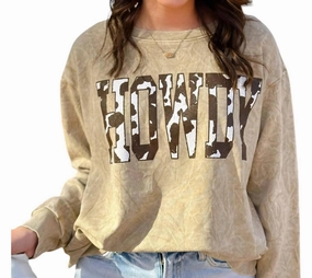 Howdy Mineral Wash Sweatshirt In Taupe Tops Womens - embroidered tops sale
