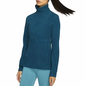 Hyperwarm Velour High Neck Top In Green Tops Womens - high-neck blouses