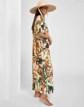 Hypnotic Maxi Kaftan - Sepia Leaves Swim Womens - bikinis clearance