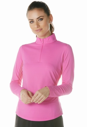 IBKUL Long Sleeve Mock Neck Top - Hot Pink womens blouses promo