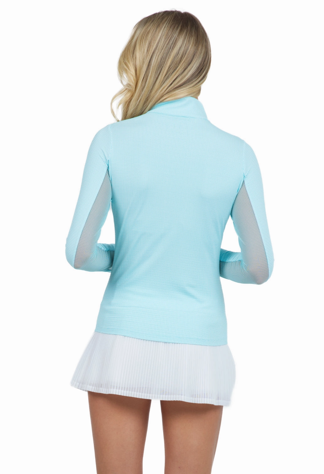 IBKUL Long Sleeve Mock Neck Top - Mini Check Seafoam/White