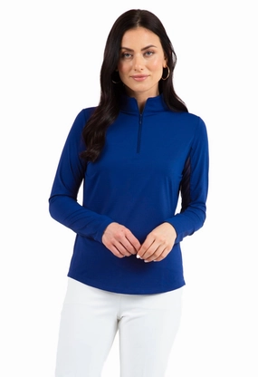IBKUL Long Sleeve Mock Neck Top - Navy womens blouses promo