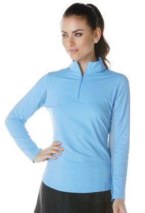 IBKUL Long Sleeve Mock Neck Top - Periwinkle womens blouses promo