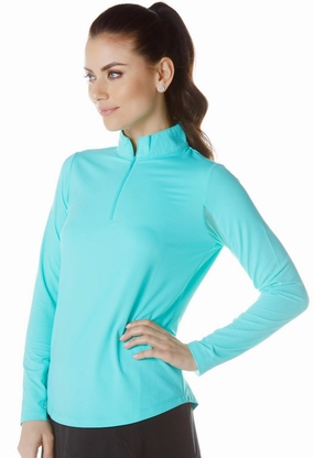IBKUL Long Sleeve Mock Neck Top - Seafoam womens blouses promo