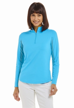 IBKUL Long Sleeve Mock Neck Top - Turquoise womens blouses promo