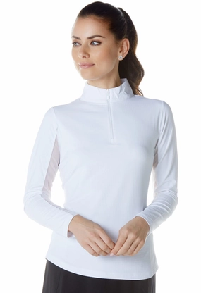 IBKUL Long Sleeve Mock Neck Top - White womens blouses promo