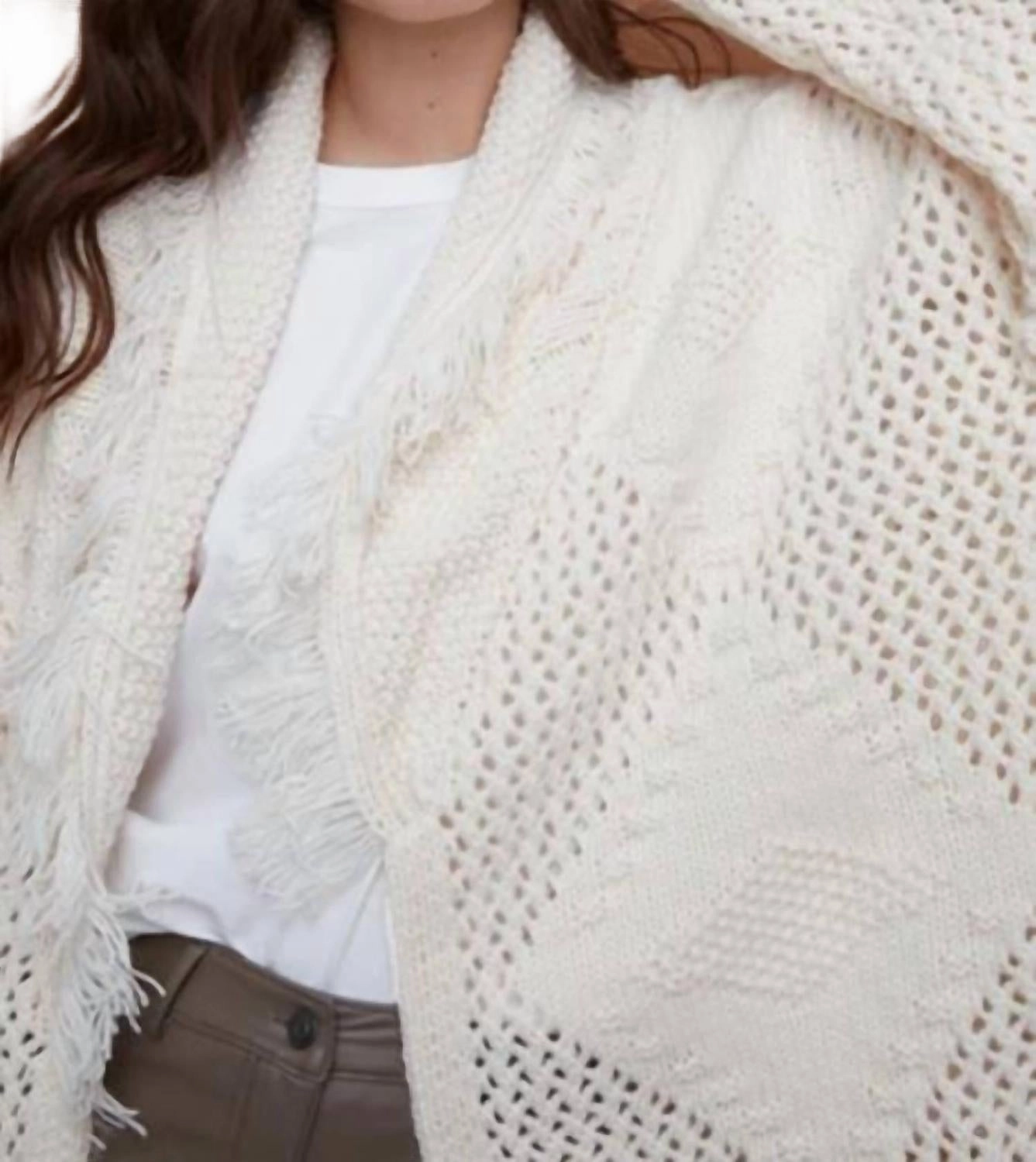 Ilsa Long Sleeve Shawl Neck Cardigan In Winter White