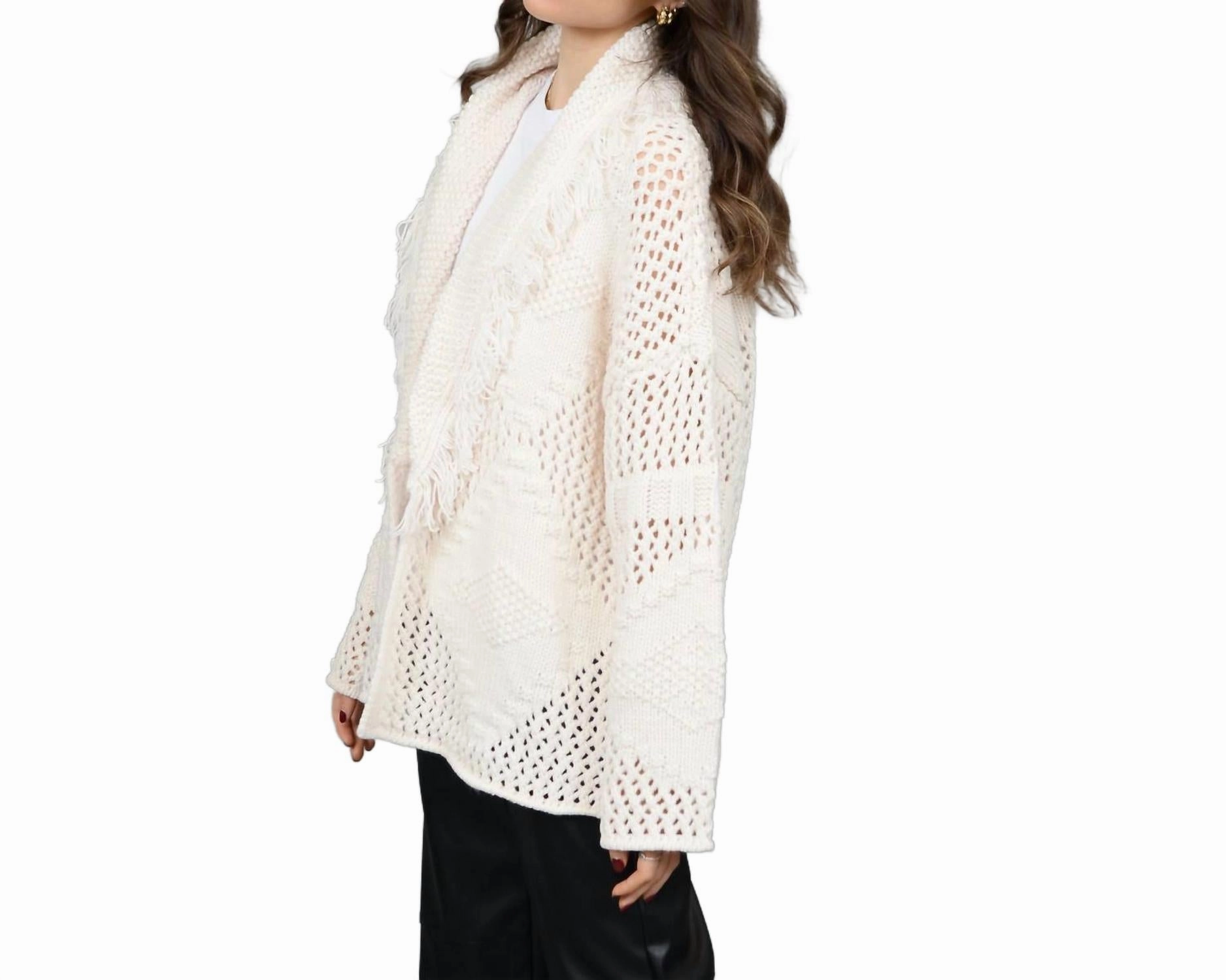 Ilsa Long Sleeve Shawl Neck Cardigan In Winter White