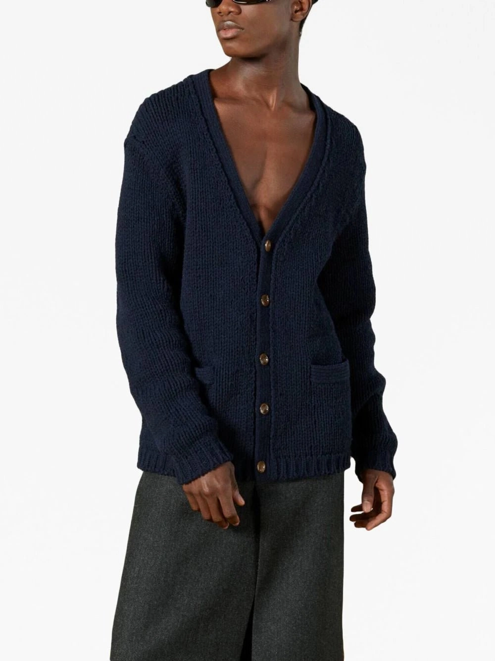 Intarsia-Knit Logo Wool Cardigan