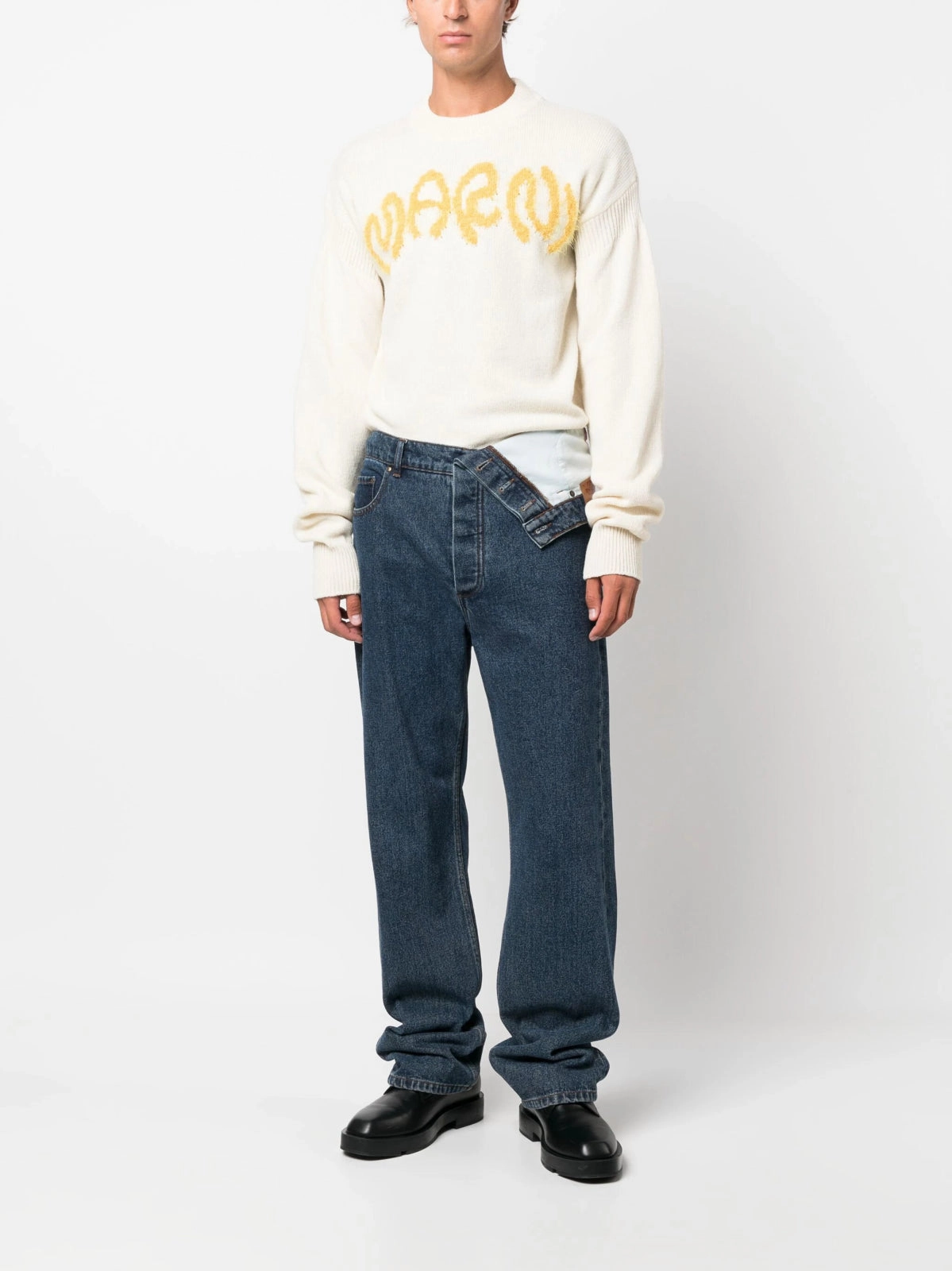 Intarsia-Knit Wool Crewneck Sweater