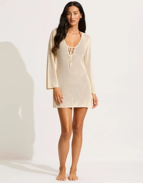 Isla Palm Knit Cover Up - Ecru Swim Womens - bikinis clearance