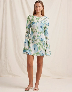 Isles Memento Long Sleeve Mini Dress - Watercolour Swim Womens - bikinis clearance