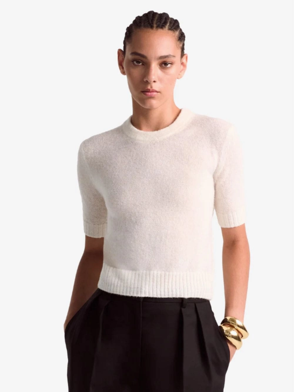 Ivory Wool-Alpaca Ty Sweater