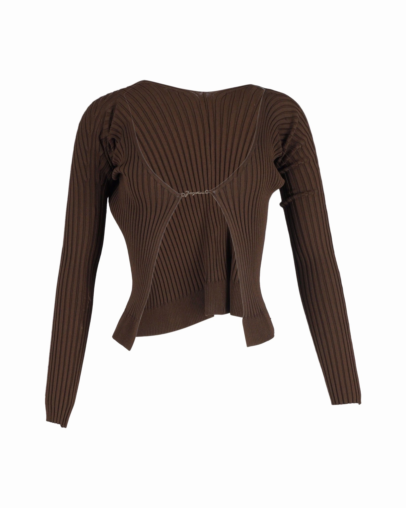 Jacquemus La Maille Pral Longue Logo Cardigan in Brown Polyester Tops Womens - puff-sleeve tops