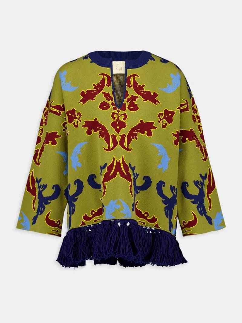 Jade Jacquard Sweat With Fringes