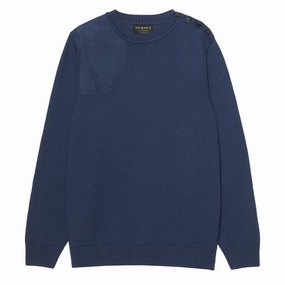 James Purdey Merino Button Crew Neck Sweater Navy mens sweaters cheap